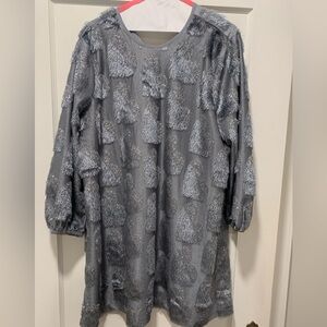 Festive grey mini dress from Anthropologie